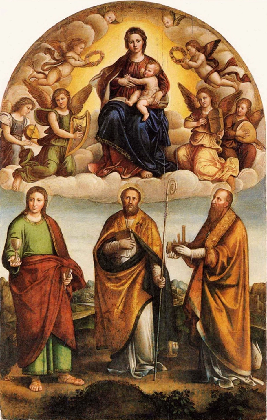 Madonna con Bambino sulle nuvole con i Santi Giovanni Evangelista, Eleutropio e Petronio - Pinacoteca Nazionale di Bologna